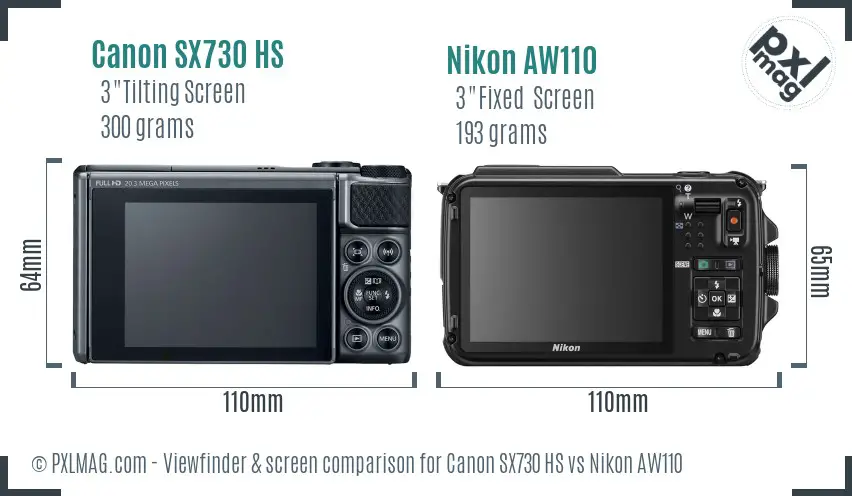 Canon SX730 HS vs Nikon AW110 Screen and Viewfinder comparison