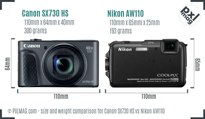 Canon SX730 HS vs Nikon AW110 size comparison Canon SX730 HS vs Nikon AW110 size comparison