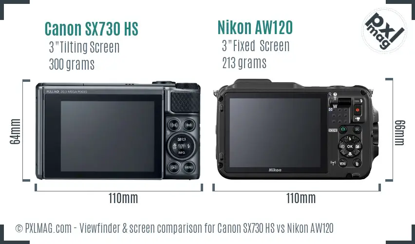 Canon SX730 HS vs Nikon AW120 Screen and Viewfinder comparison