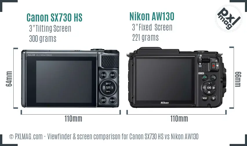 Canon SX730 HS vs Nikon AW130 Screen and Viewfinder comparison