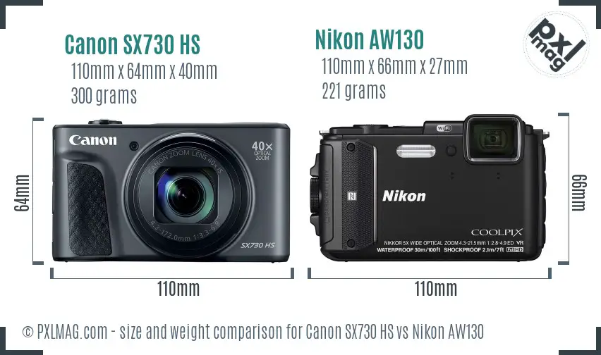 Canon SX730 HS vs Nikon AW130 size comparison
