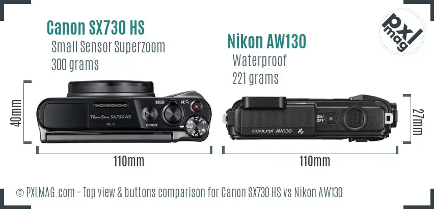 Canon SX730 HS vs Nikon AW130 top view buttons comparison
