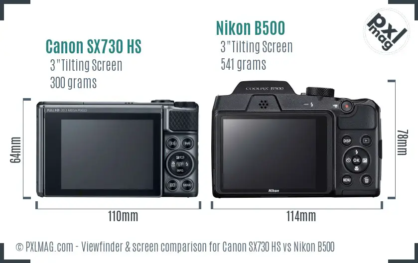 Canon SX730 HS vs Nikon B500 Screen and Viewfinder comparison