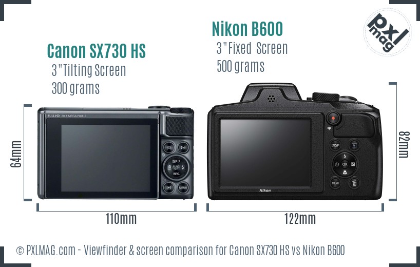 Canon SX730 HS vs Nikon B600 Screen and Viewfinder comparison