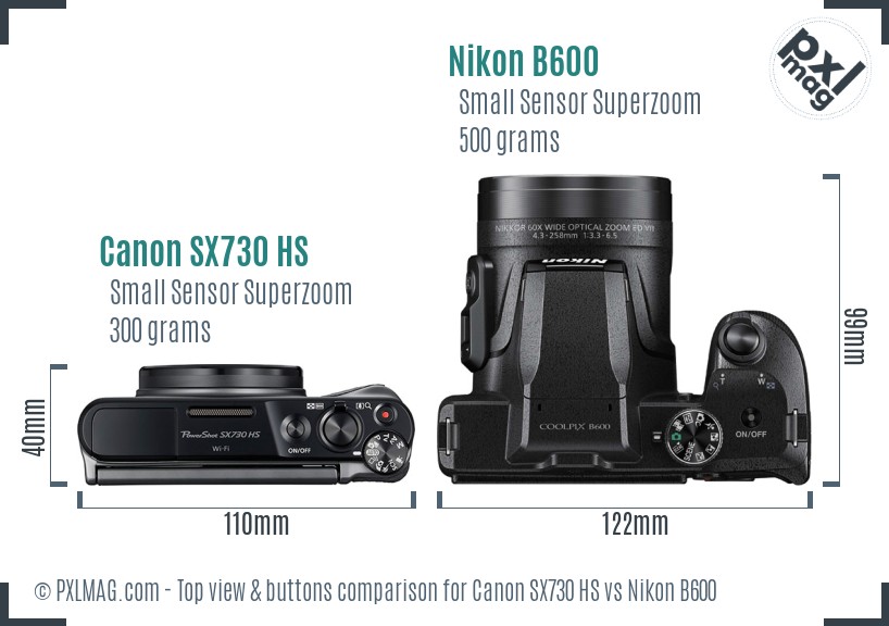 Canon SX730 HS vs Nikon B600 top view buttons comparison