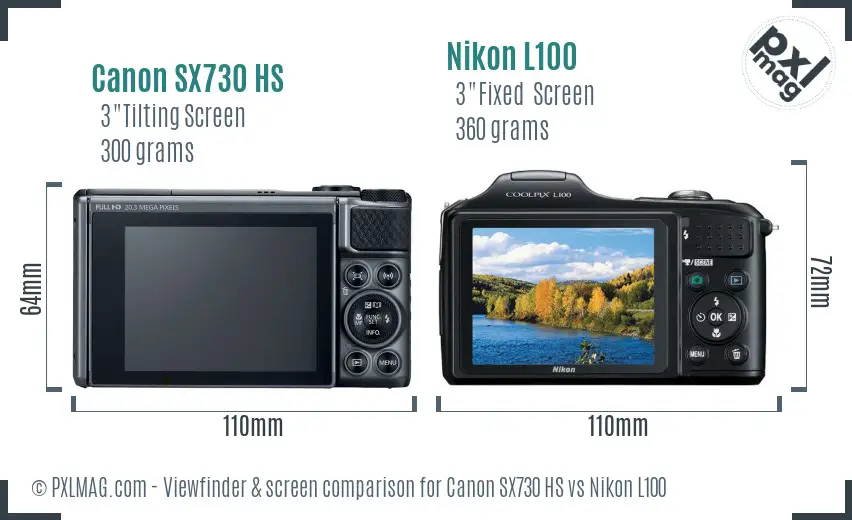 Canon SX730 HS vs Nikon L100 Screen and Viewfinder comparison