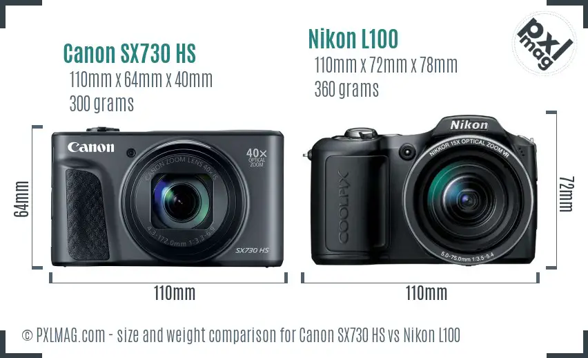 Canon SX730 HS vs Nikon L100 size comparison