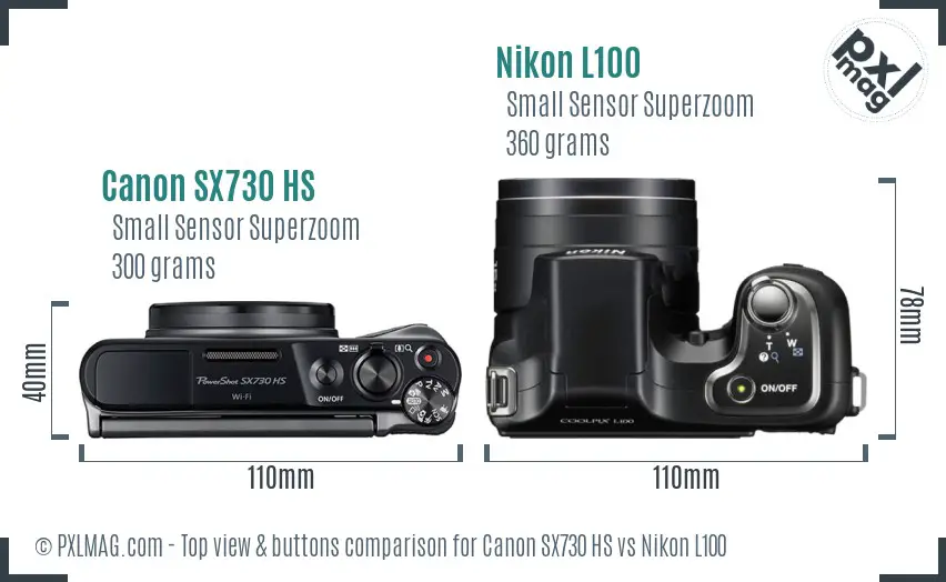 Canon SX730 HS vs Nikon L100 top view buttons comparison