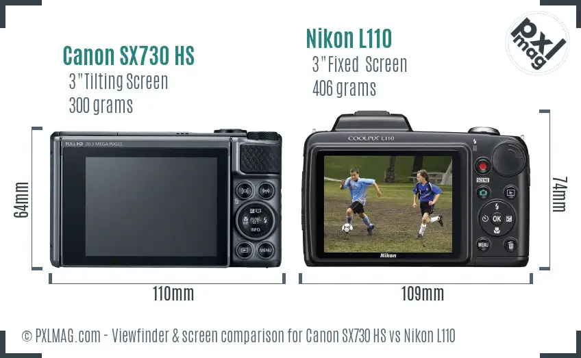 Canon SX730 HS vs Nikon L110 Screen and Viewfinder comparison