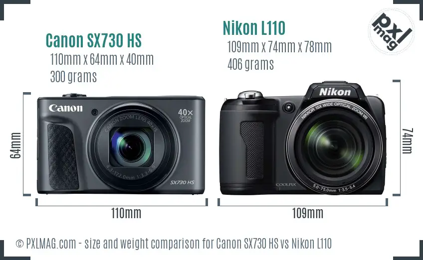Canon SX730 HS vs Nikon L110 size comparison