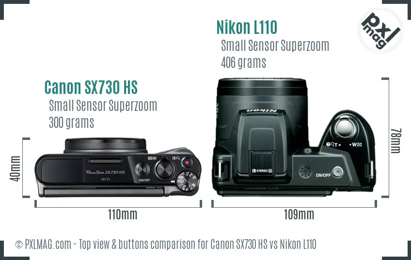 Canon SX730 HS vs Nikon L110 top view buttons comparison