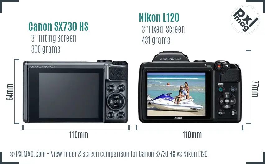Canon SX730 HS vs Nikon L120 Screen and Viewfinder comparison