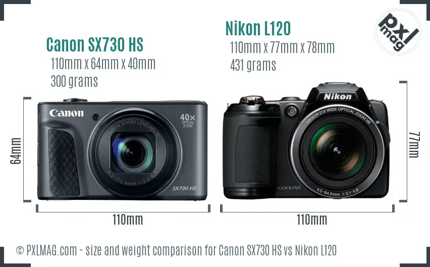 Canon SX730 HS vs Nikon L120 size comparison