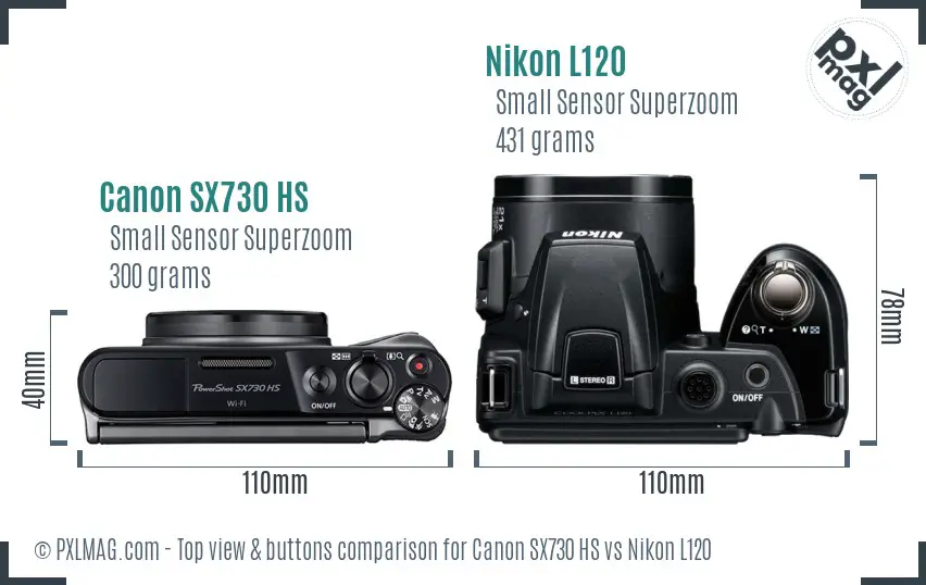 Canon SX730 HS vs Nikon L120 top view buttons comparison