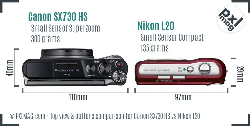 Canon SX730 HS vs Nikon L20 top view buttons comparison Canon SX730 HS vs Nikon L20 top view buttons comparison