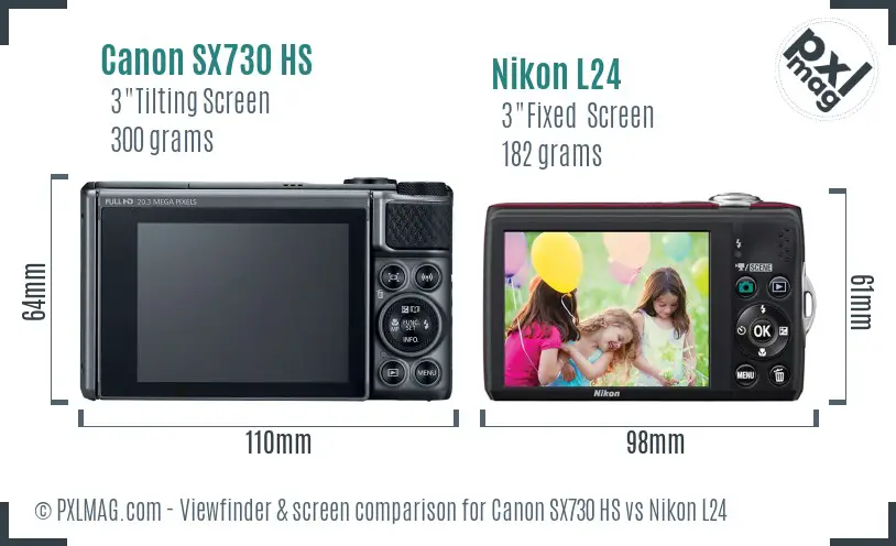 Canon SX730 HS vs Nikon L24 Screen and Viewfinder comparison