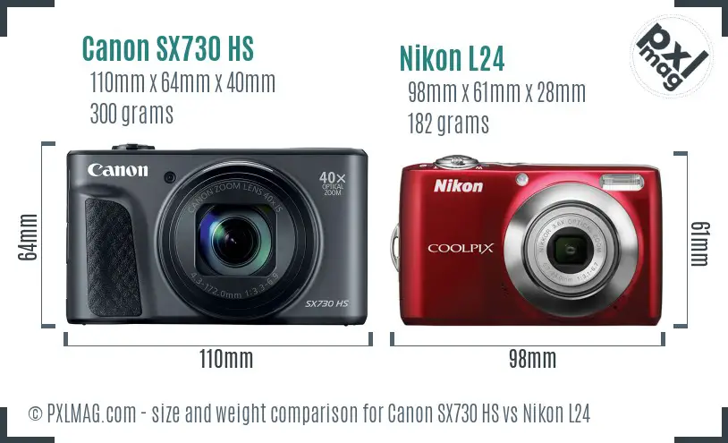 Canon SX730 HS vs Nikon L24 size comparison