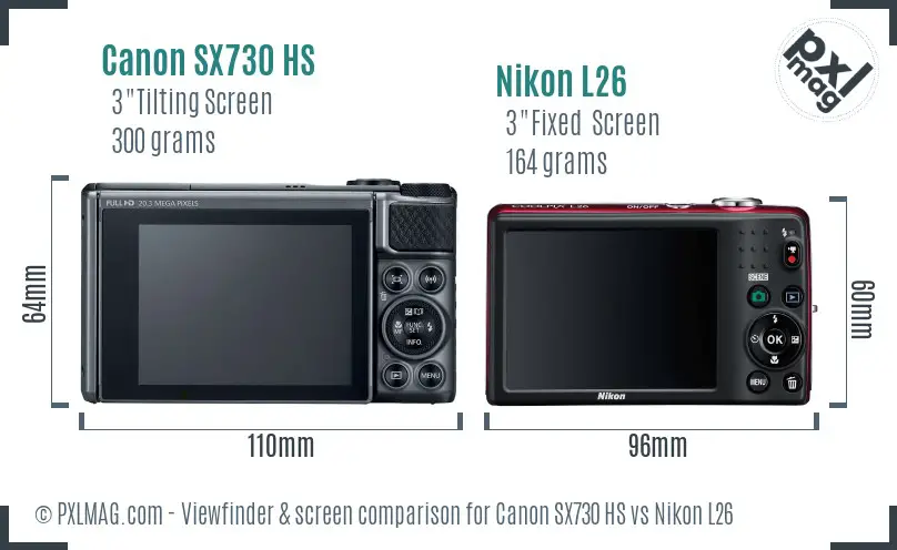 Canon SX730 HS vs Nikon L26 Screen and Viewfinder comparison