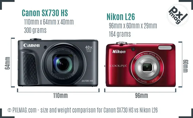 Canon SX730 HS vs Nikon L26 size comparison