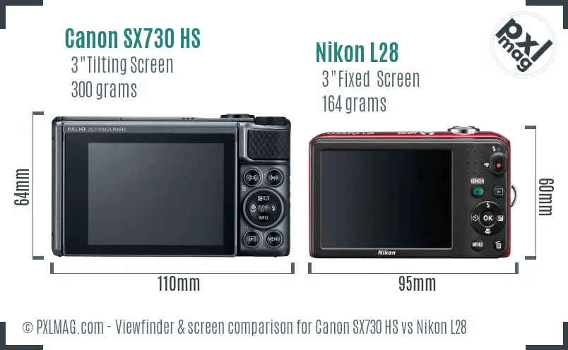 Canon SX730 HS vs Nikon L28 Screen and Viewfinder comparison