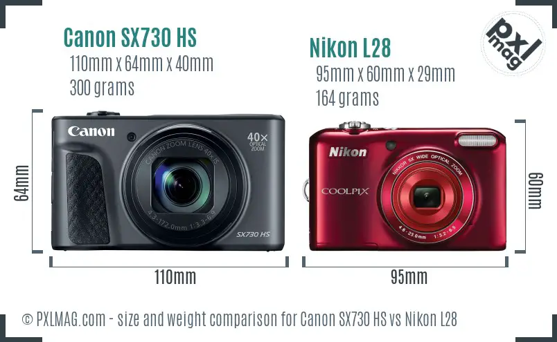Canon SX730 HS vs Nikon L28 size comparison