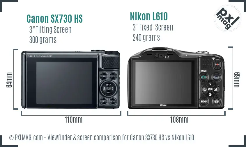 Canon SX730 HS vs Nikon L610 Screen and Viewfinder comparison