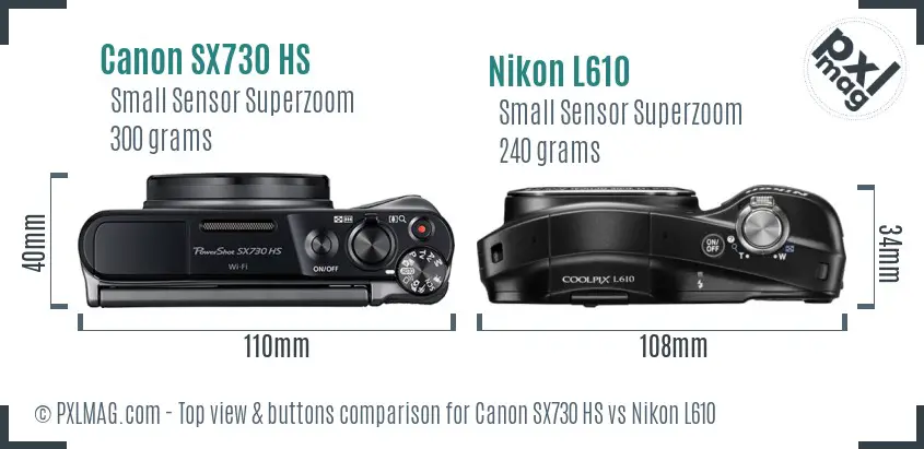 Canon SX730 HS vs Nikon L610 top view buttons comparison