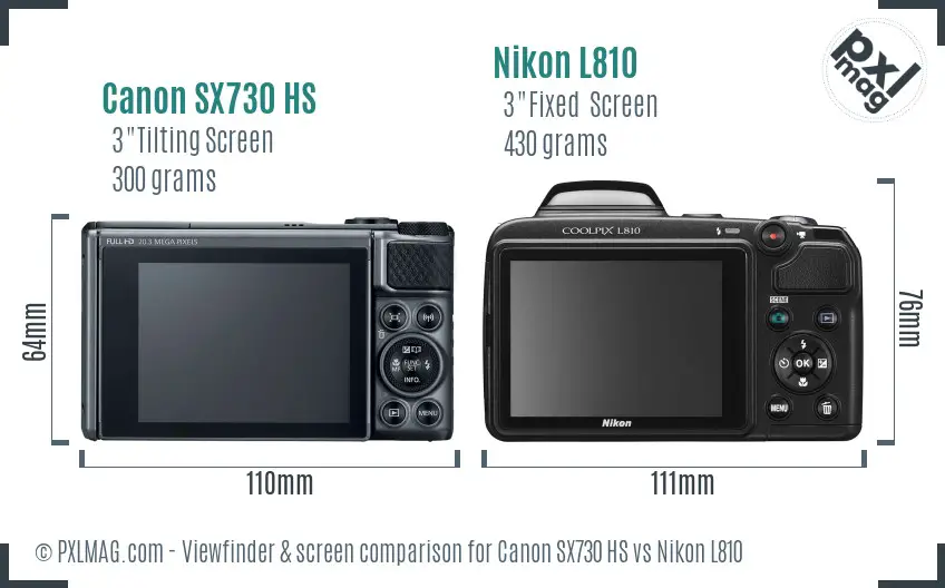 Canon SX730 HS vs Nikon L810 Screen and Viewfinder comparison