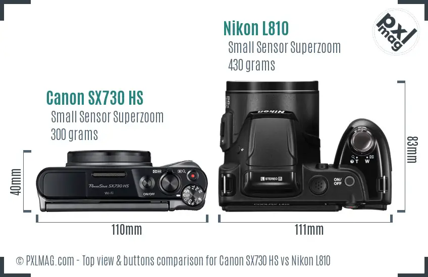 Canon SX730 HS vs Nikon L810 top view buttons comparison
