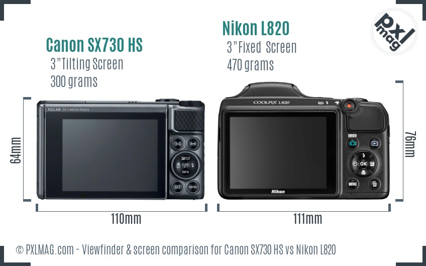 Canon SX730 HS vs Nikon L820 Screen and Viewfinder comparison