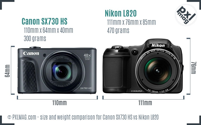 Canon SX730 HS vs Nikon L820 size comparison