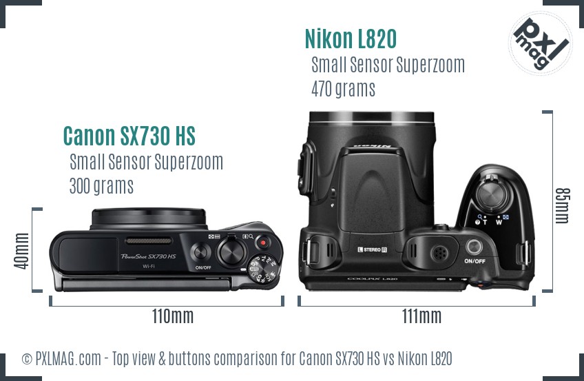 Canon SX730 HS vs Nikon L820 top view buttons comparison