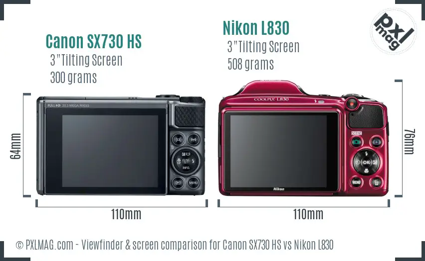 Canon SX730 HS vs Nikon L830 Screen and Viewfinder comparison