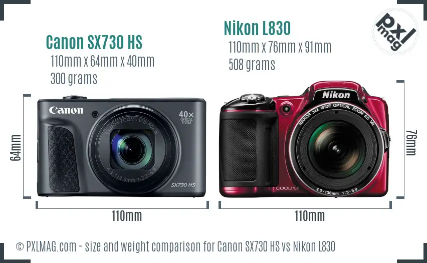Canon SX730 HS vs Nikon L830 size comparison