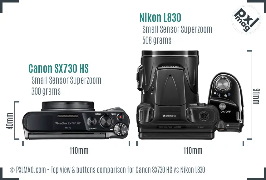 Canon SX730 HS vs Nikon L830 top view buttons comparison
