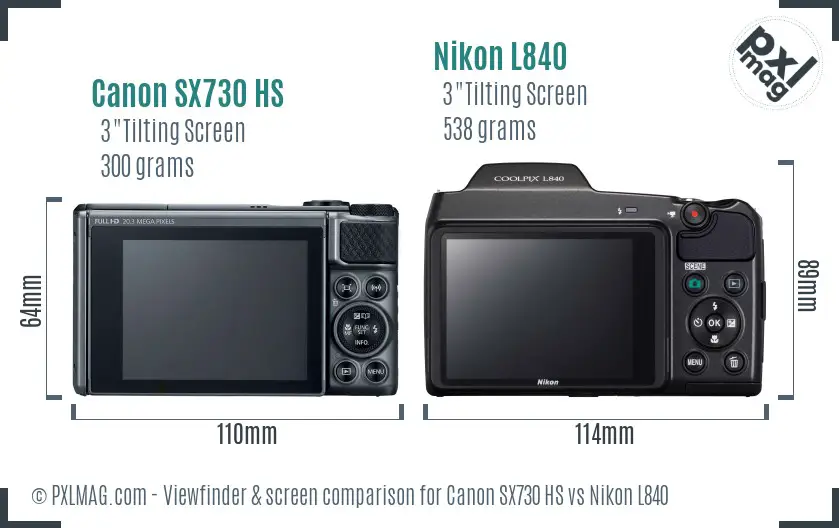 Canon SX730 HS vs Nikon L840 Screen and Viewfinder comparison