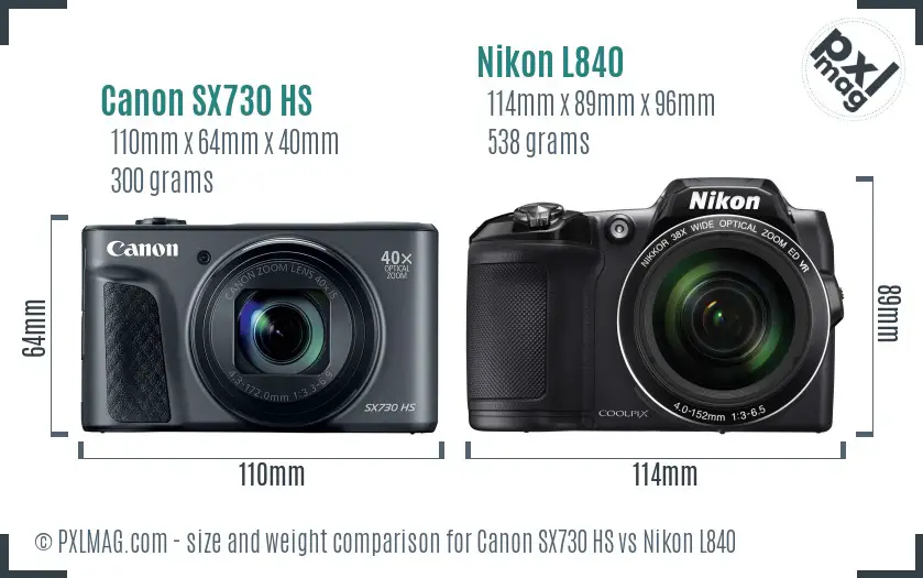Canon SX730 HS vs Nikon L840 size comparison