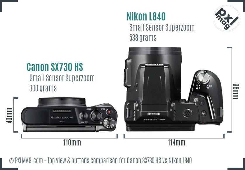 Canon SX730 HS vs Nikon L840 top view buttons comparison