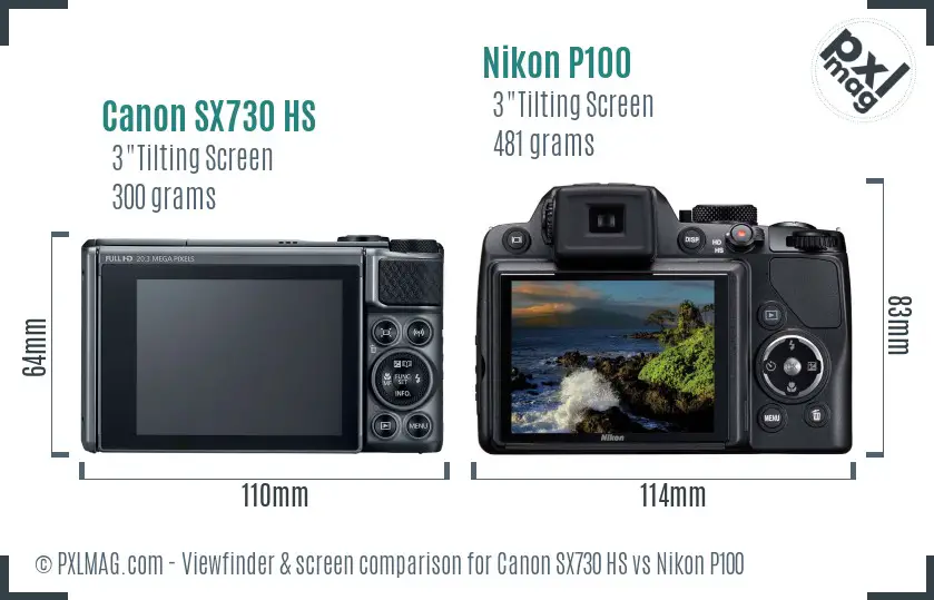 Canon SX730 HS vs Nikon P100 Screen and Viewfinder comparison