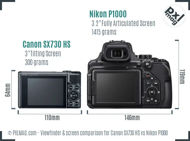 Canon SX730 HS vs Nikon P1000 Screen and Viewfinder comparison Canon SX730 HS vs Nikon P1000 Screen and Viewfinder comparison