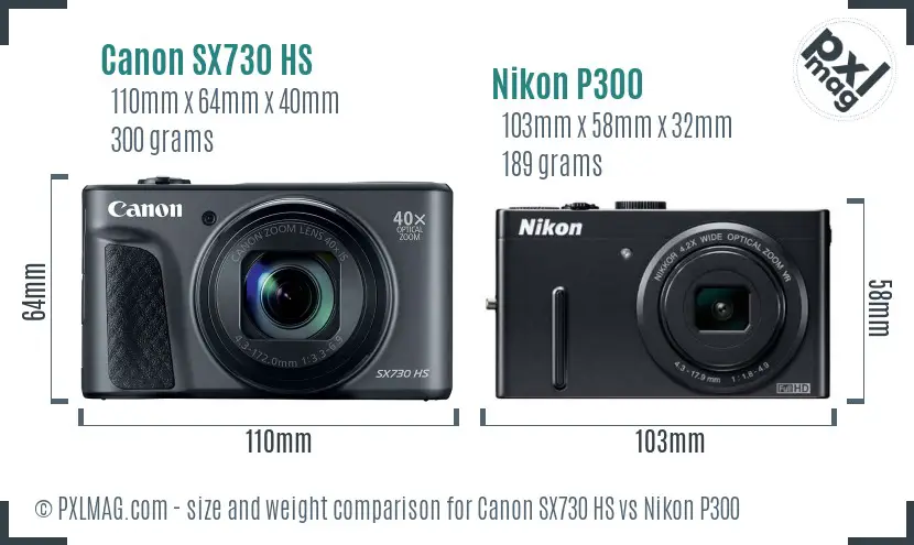 Canon SX730 HS vs Nikon P300 size comparison Canon SX730 HS vs Nikon P300 size comparison