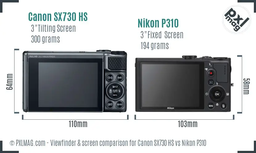 Canon SX730 HS vs Nikon P310 Screen and Viewfinder comparison