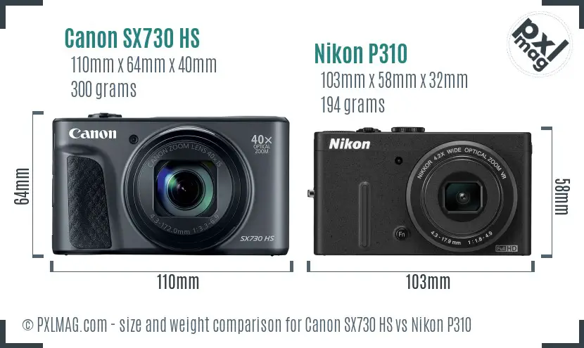 Canon SX730 HS vs Nikon P310 size comparison