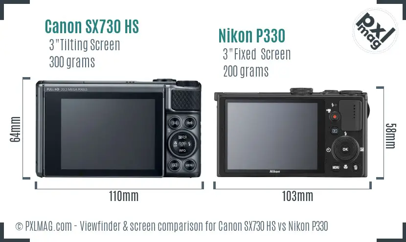 Canon SX730 HS vs Nikon P330 Screen and Viewfinder comparison