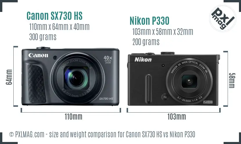 Canon SX730 HS vs Nikon P330 size comparison