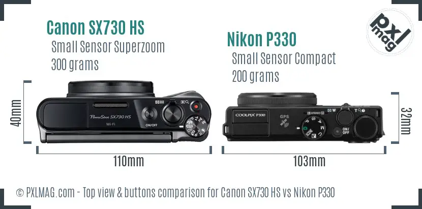 Canon SX730 HS vs Nikon P330 top view buttons comparison