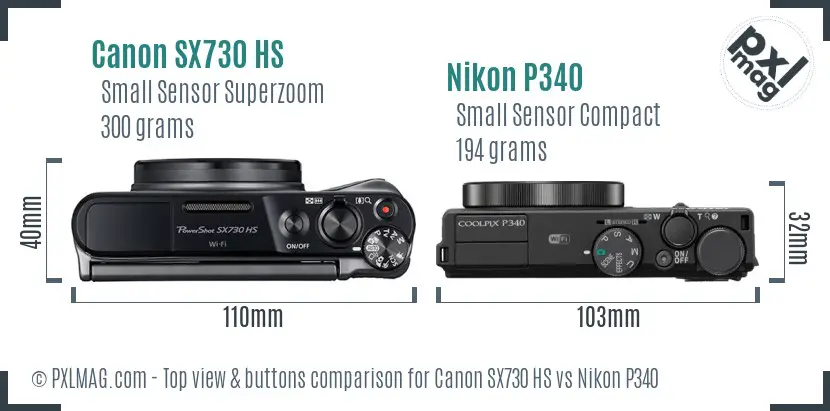 Canon SX730 HS vs Nikon P340 top view buttons comparison