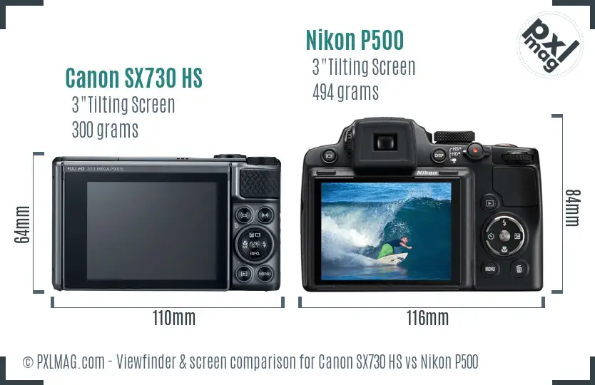 Canon SX730 HS vs Nikon P500 Screen and Viewfinder comparison
