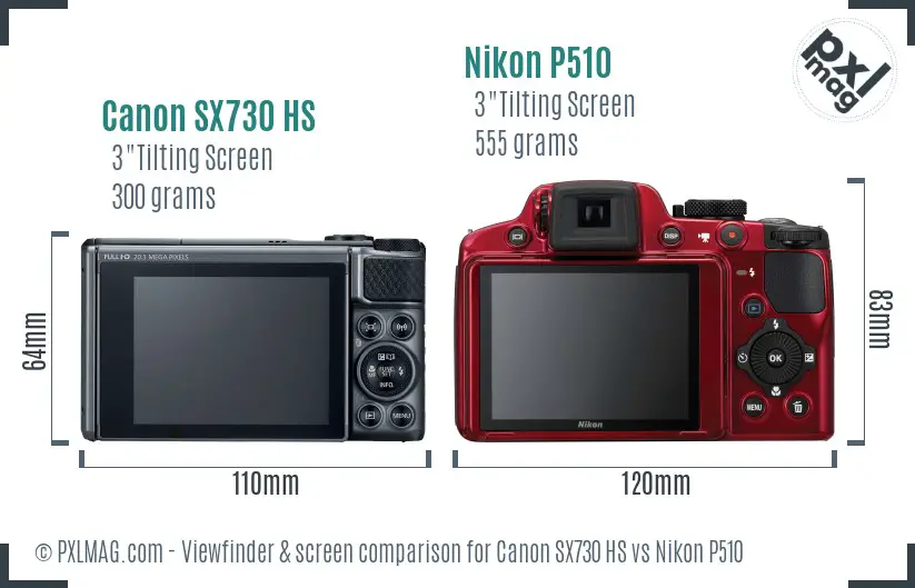 Canon SX730 HS vs Nikon P510 Screen and Viewfinder comparison