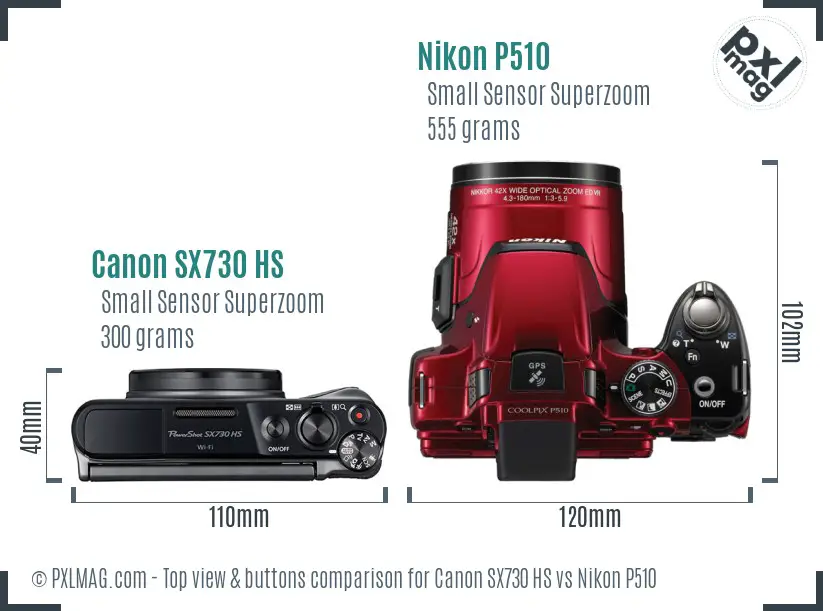 Canon SX730 HS vs Nikon P510 top view buttons comparison